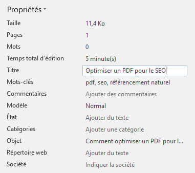 métadonnées pdf word