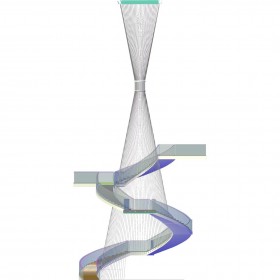 Epure 3D et plans d'escaliers autour d'un cône