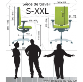 Siège de bureau ergonomique, S à XXL