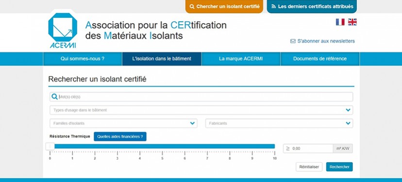 L’ACERMI lance un nouveau moteur de recherche sur Internet pour trouver un isolant certifié